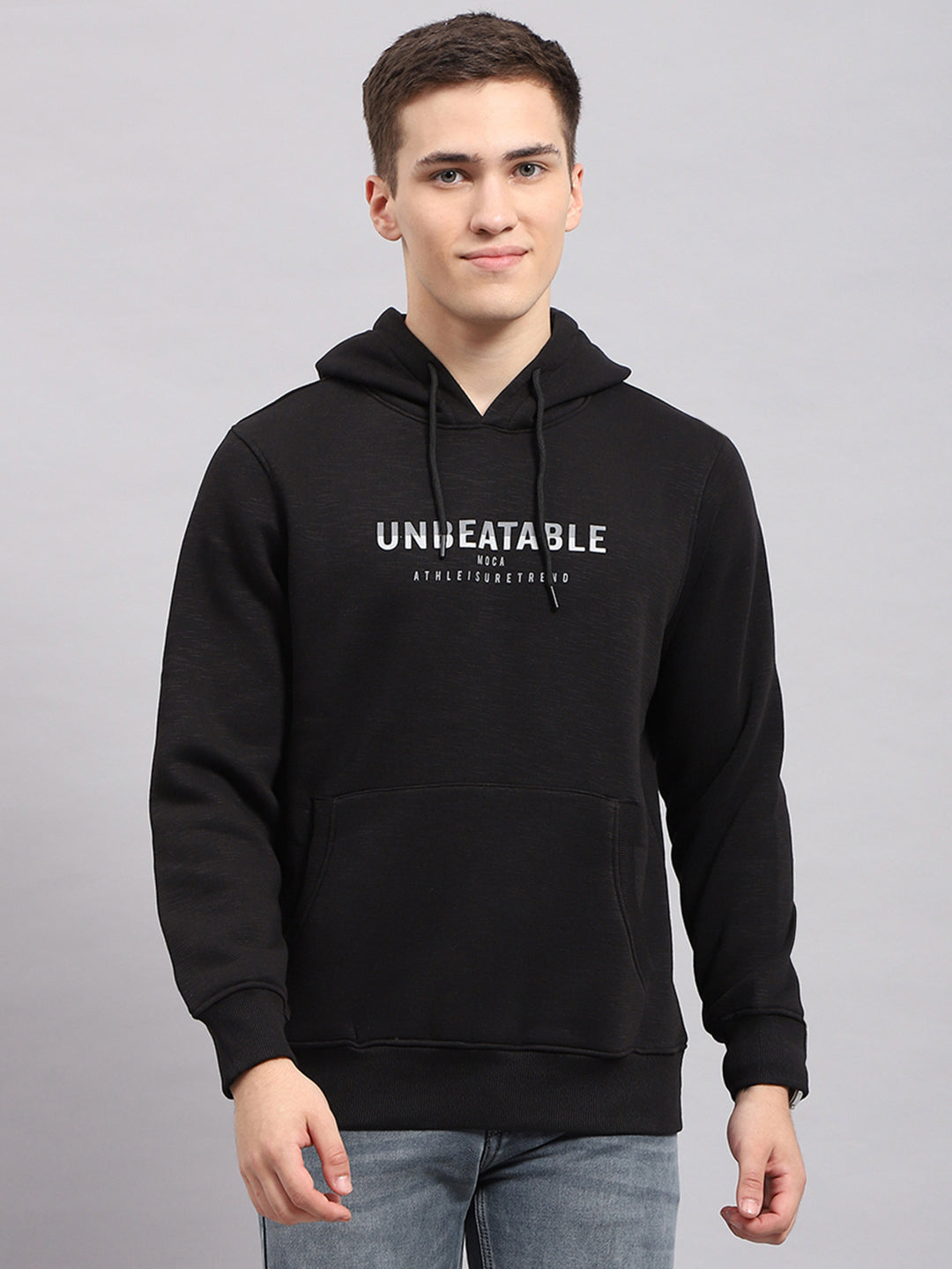 Men Black Printed Hooded Full Sleeve Sweatshirt