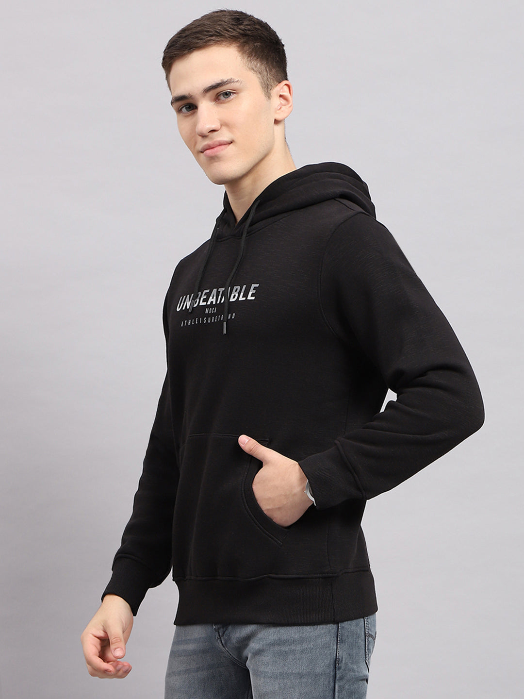 Men Black Printed Hooded Full Sleeve Sweatshirt