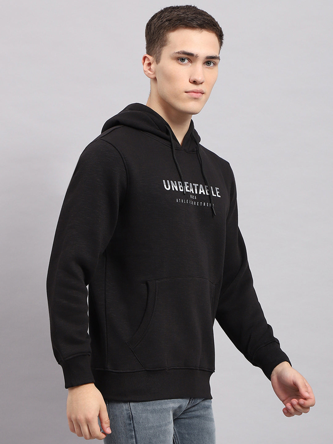 Men Black Printed Hooded Full Sleeve Sweatshirt
