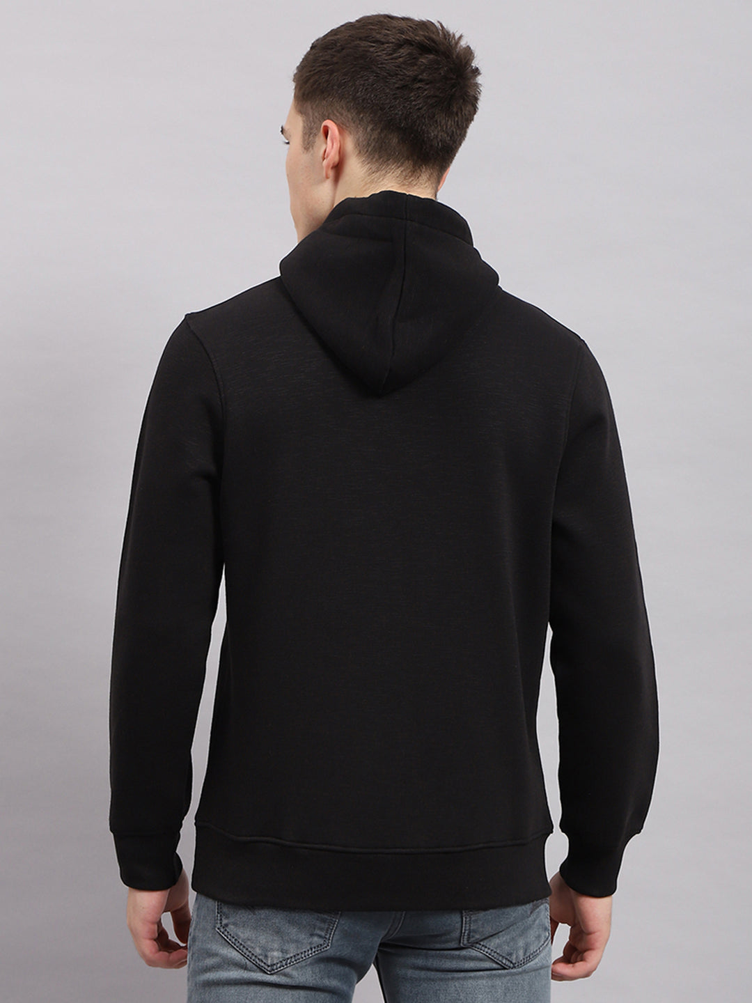 Men Black Printed Hooded Full Sleeve Sweatshirt