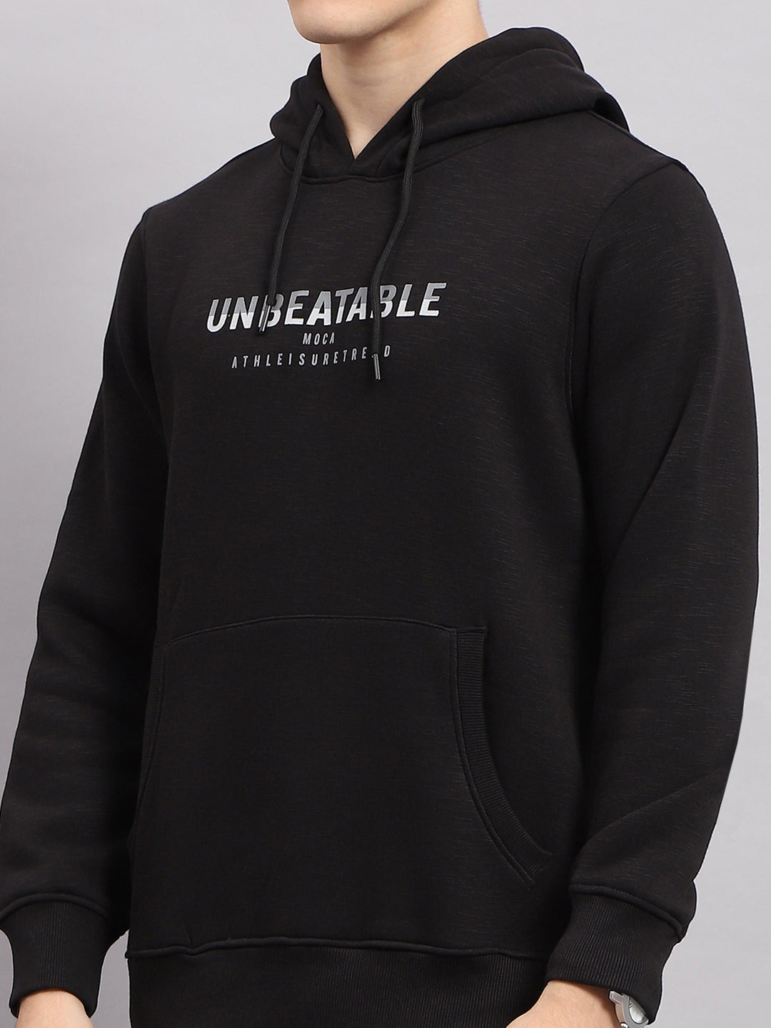 Men Black Printed Hooded Full Sleeve Sweatshirt