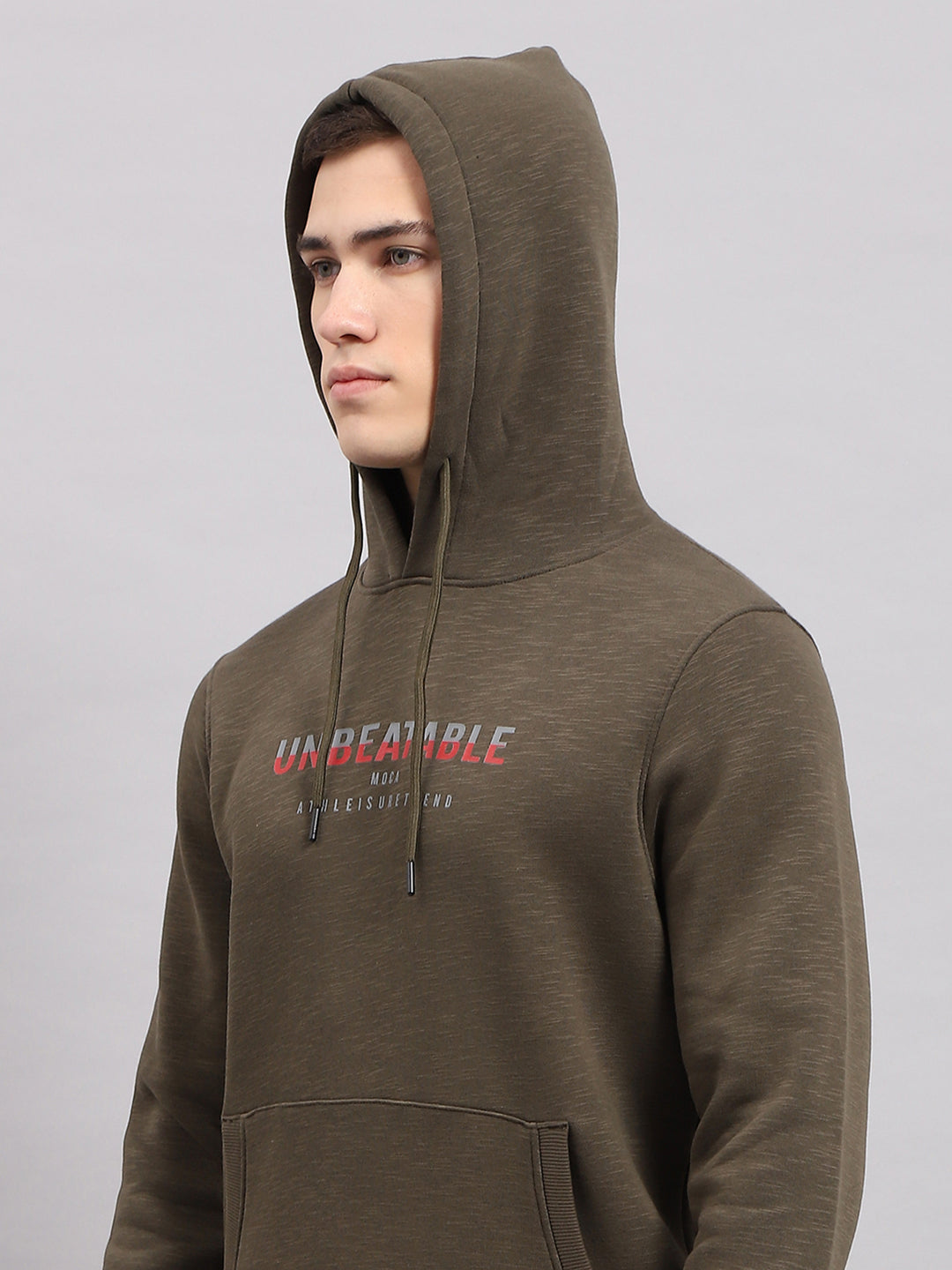 Men Olive Printed Hooded Full Sleeve Sweatshirt