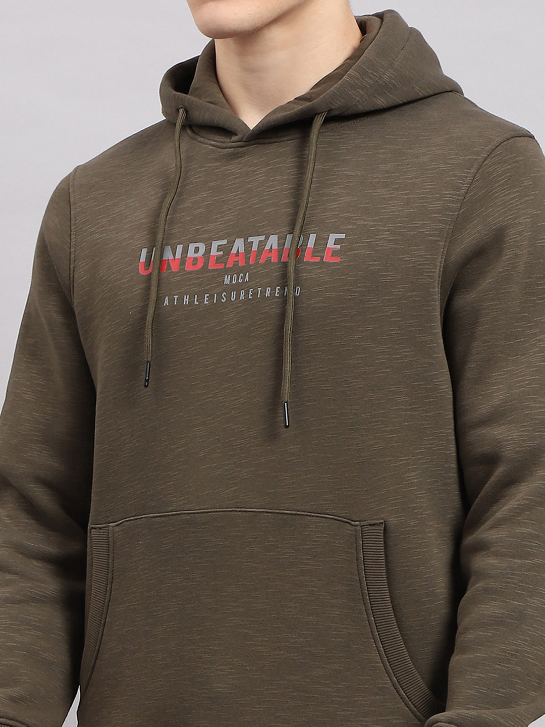 Men Olive Printed Hooded Full Sleeve Sweatshirt