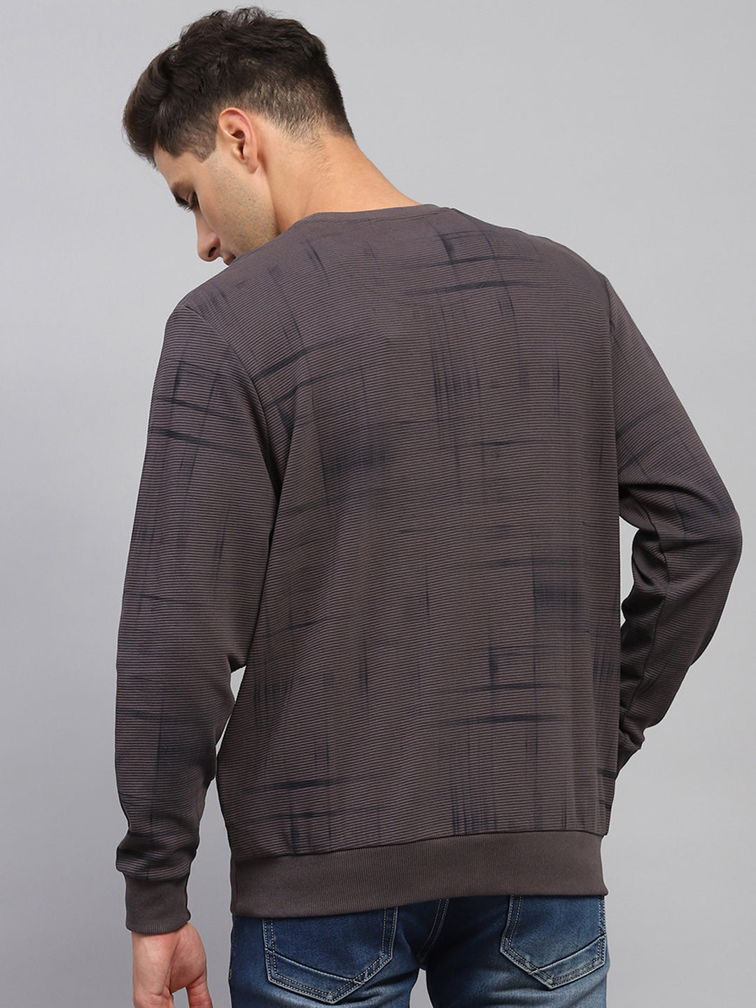 Men Charcoal Printed Round Neck Full Sleeve Sweatshirt