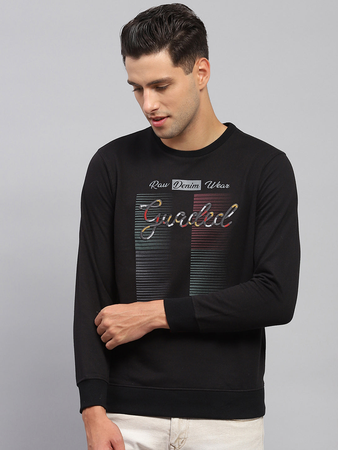 Men Black Printed Round Neck Full Sleeve Sweatshirt