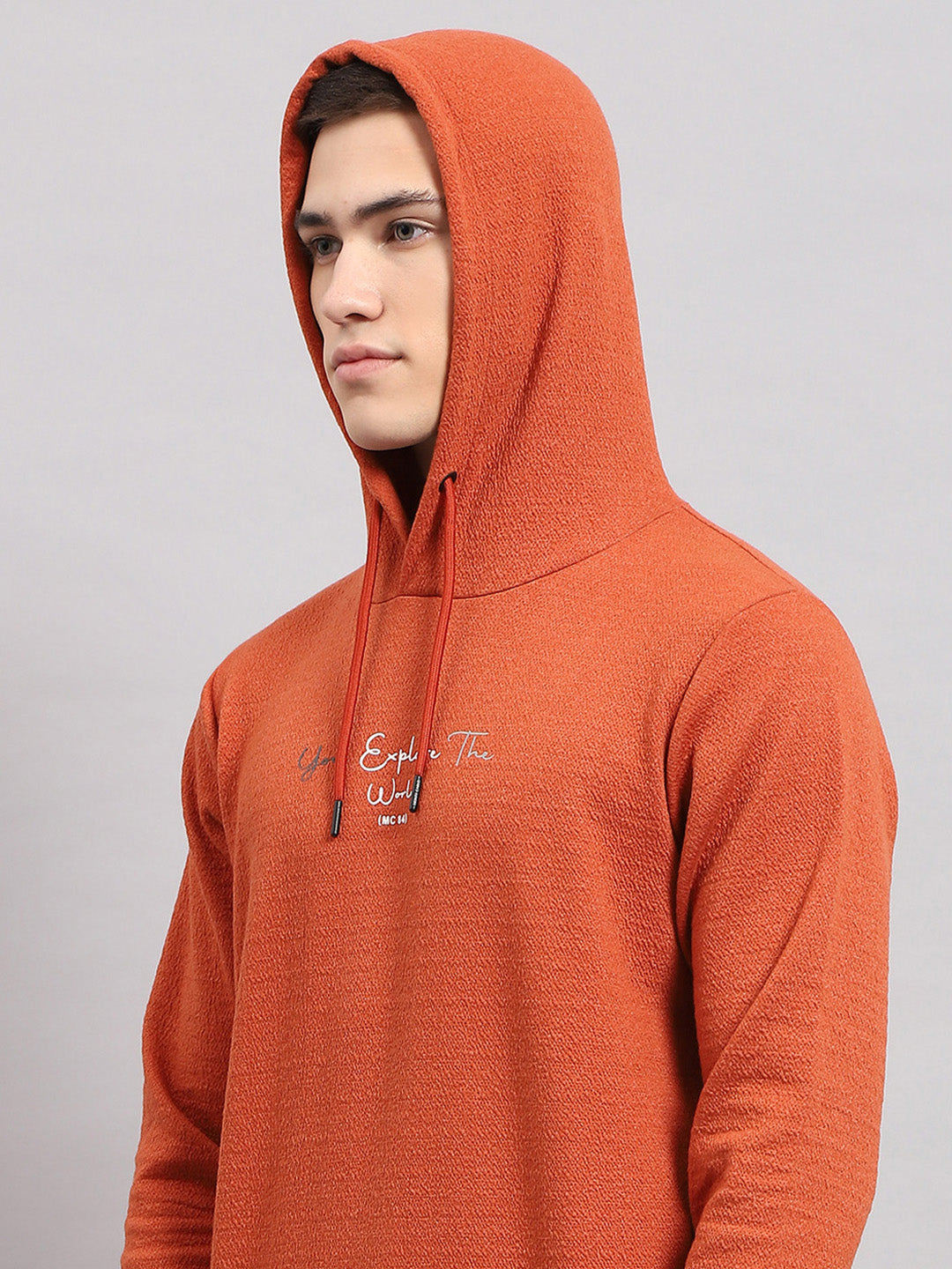 Men Rust Printed Hooded Full Sleeve T-Shirt