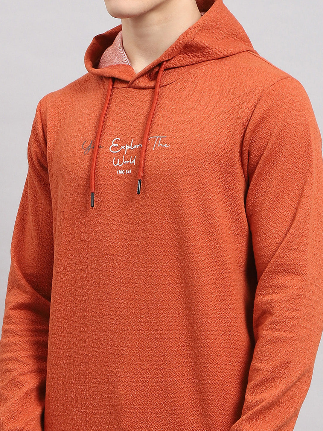 Men Rust Printed Hooded Full Sleeve T-Shirt