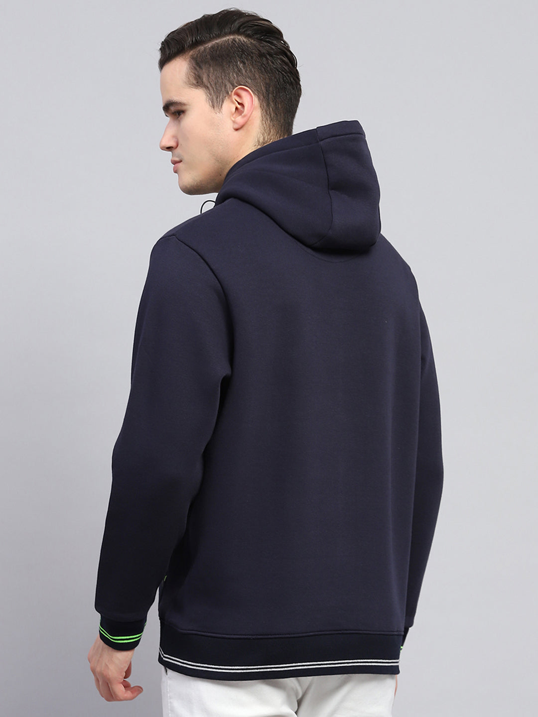 Men Navy Blue Printed Hooded Full Sleeve Sweatshirt
