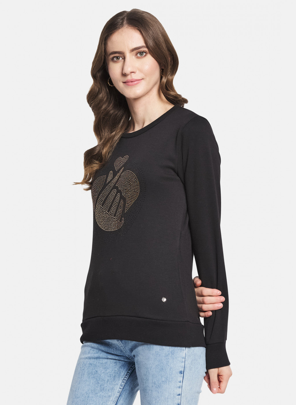 Women Black Printed Sweatshirt