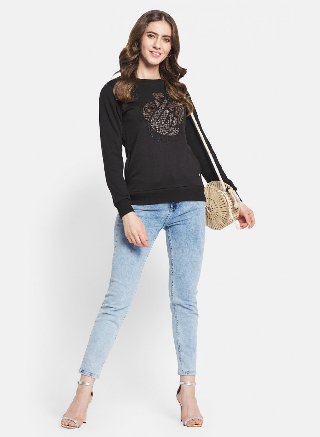 Women Black Printed Sweatshirt