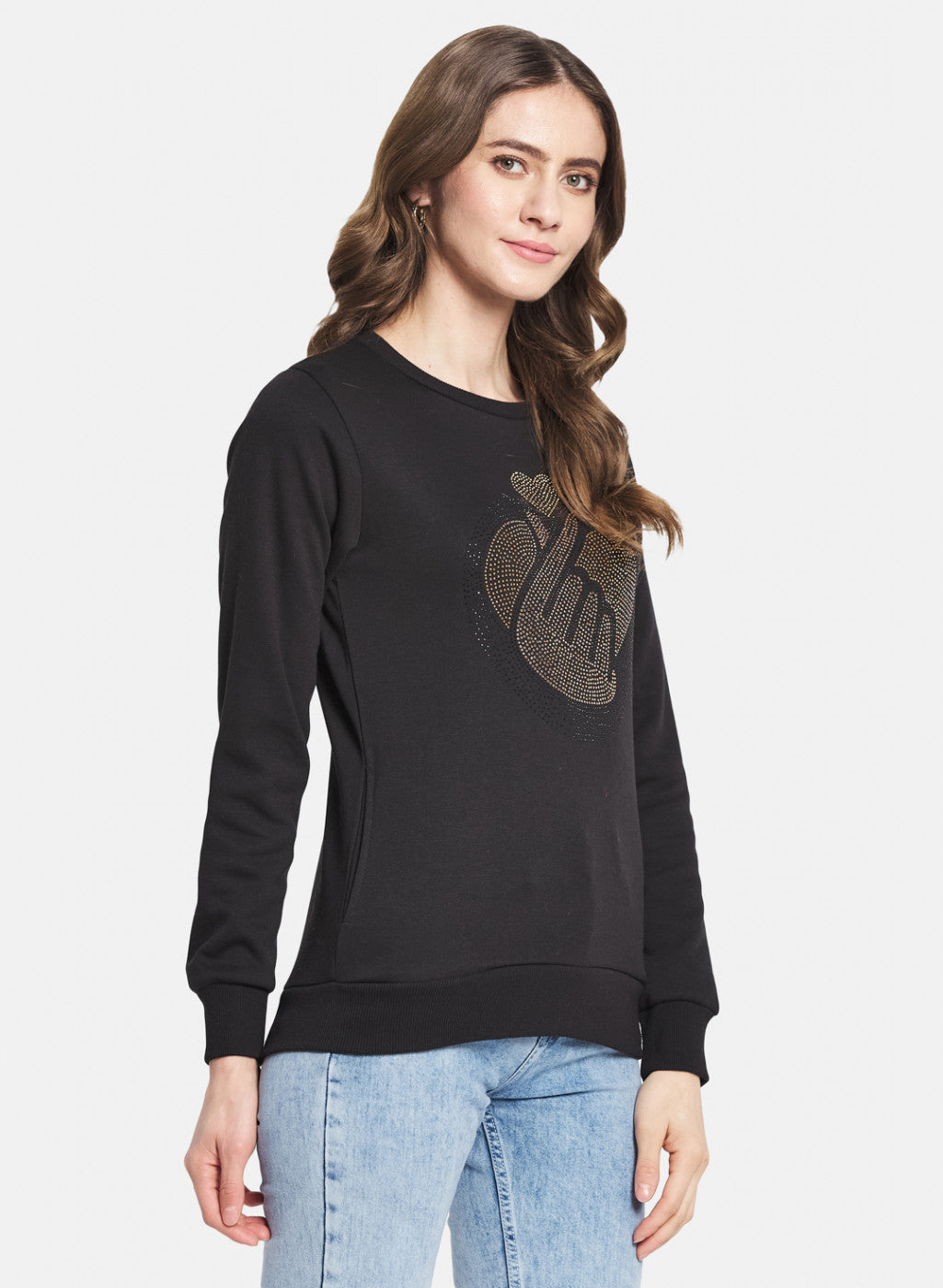 Women Black Printed Sweatshirt