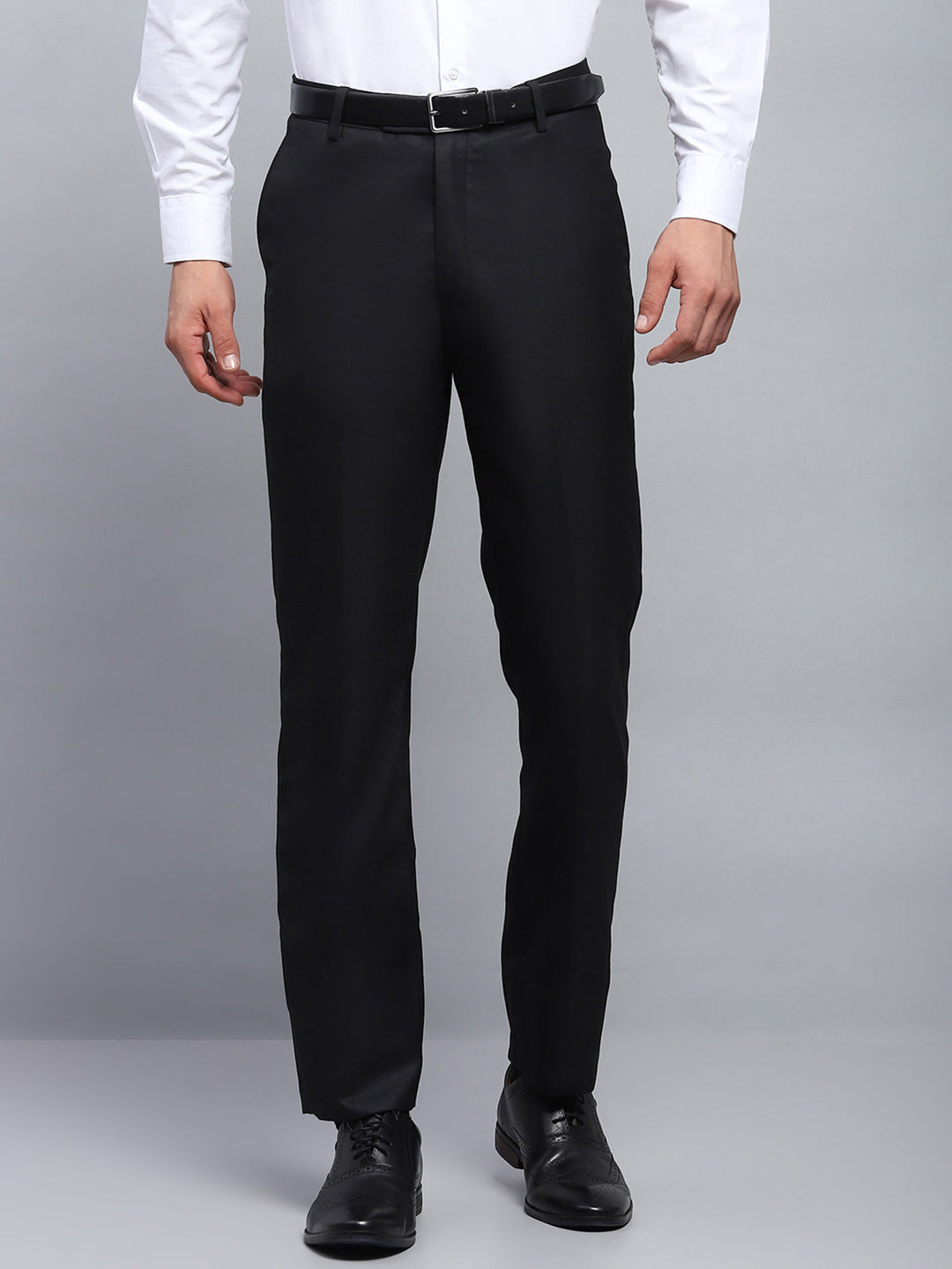 Men Black Solid Regular Fit Trouser