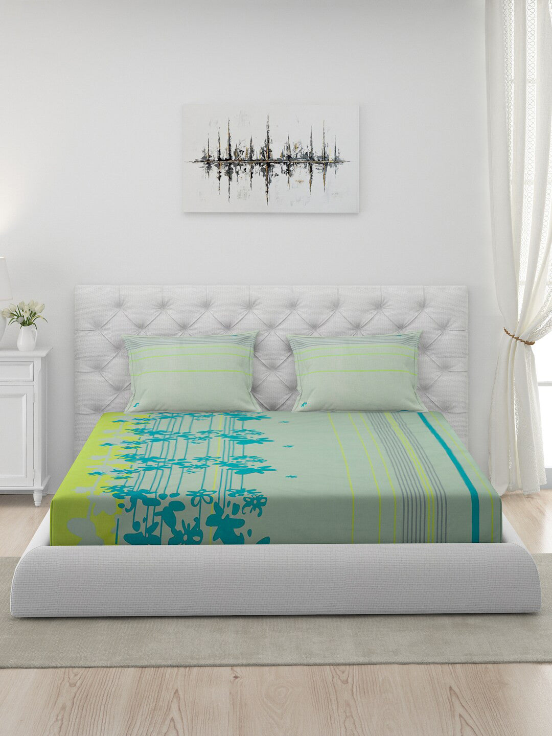 120 GSM Polyester Queen Bed 1 Bedsheet with 2 Pillow Covers (Dazzle)