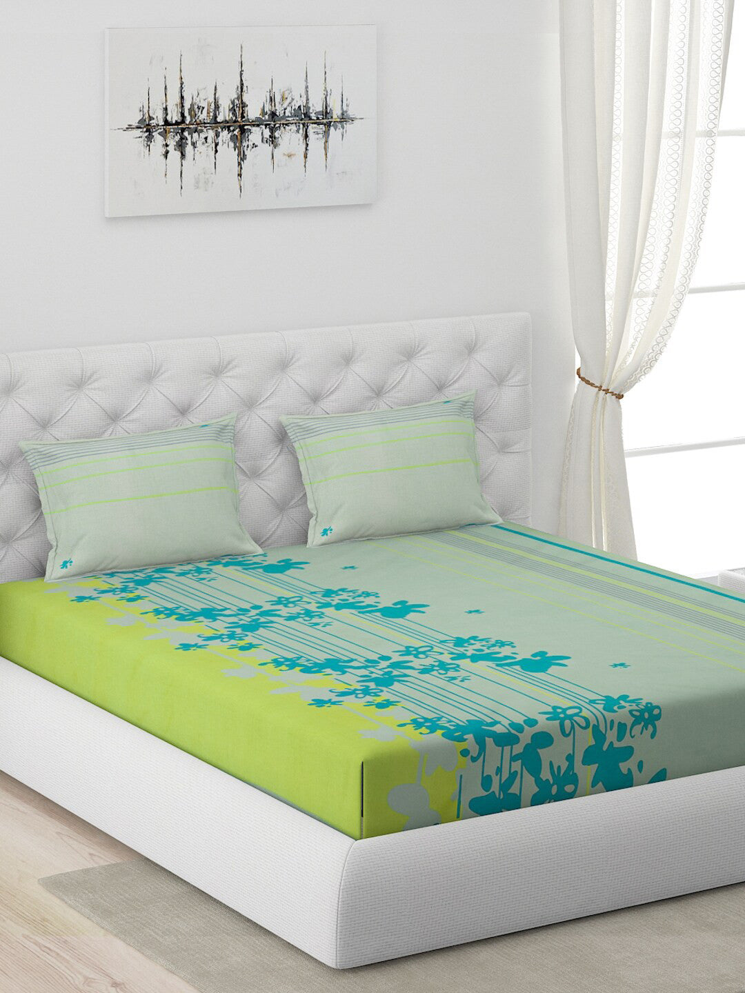 120 GSM Polyester Queen Bed 1 Bedsheet with 2 Pillow Covers (Dazzle)
