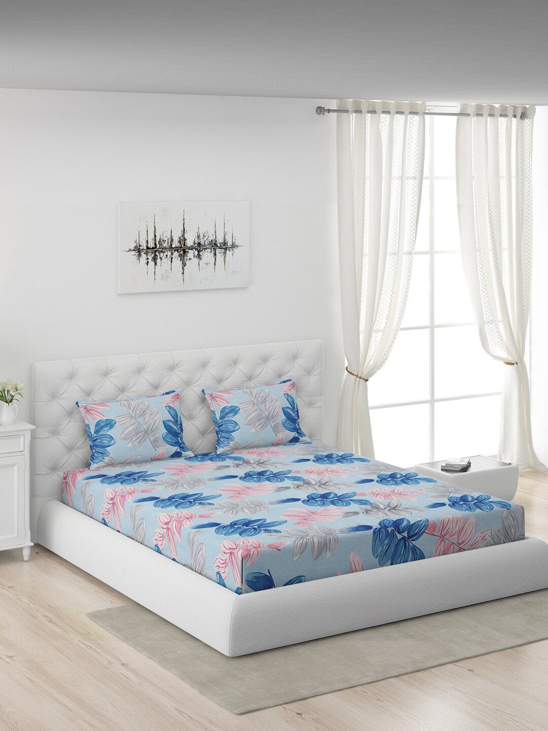 120 GSM Polyester Queen Bed 1 Bedsheet with 2 Pillow Covers (Dazzle)