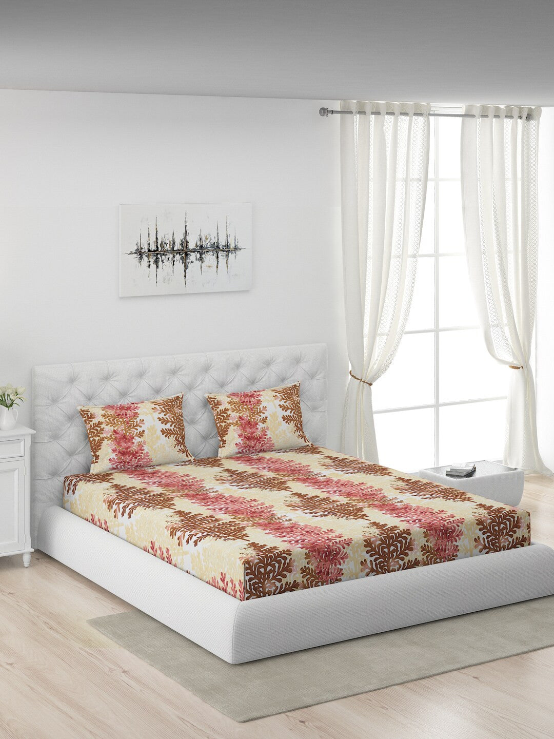 120 GSM Polyester Queen Bed 1 Bedsheet with 2 Pillow Covers (Dazzle)