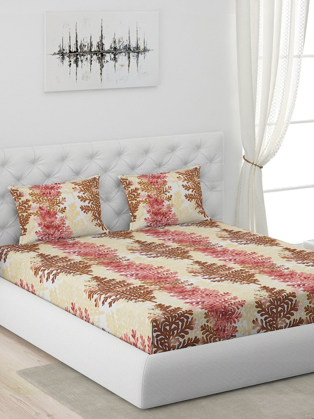 120 GSM Polyester Queen Bed 1 Bedsheet with 2 Pillow Covers (Dazzle)