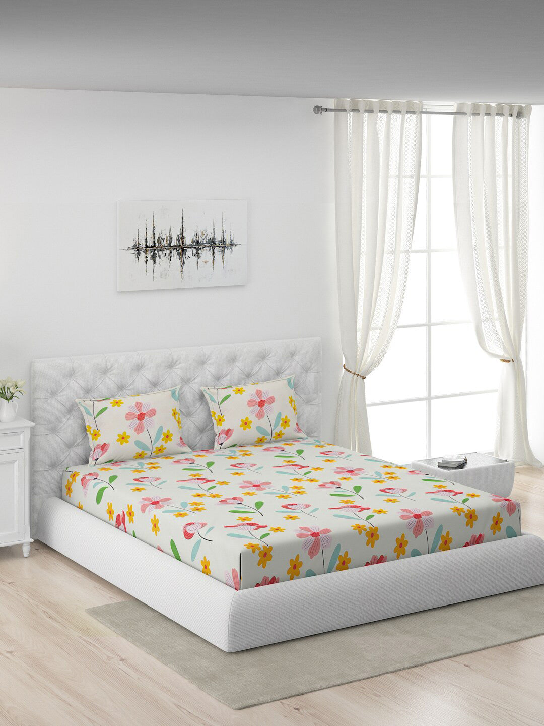 120 GSM Polyester Queen Bed 1 Bedsheet with 2 Pillow Covers (Dazzle)