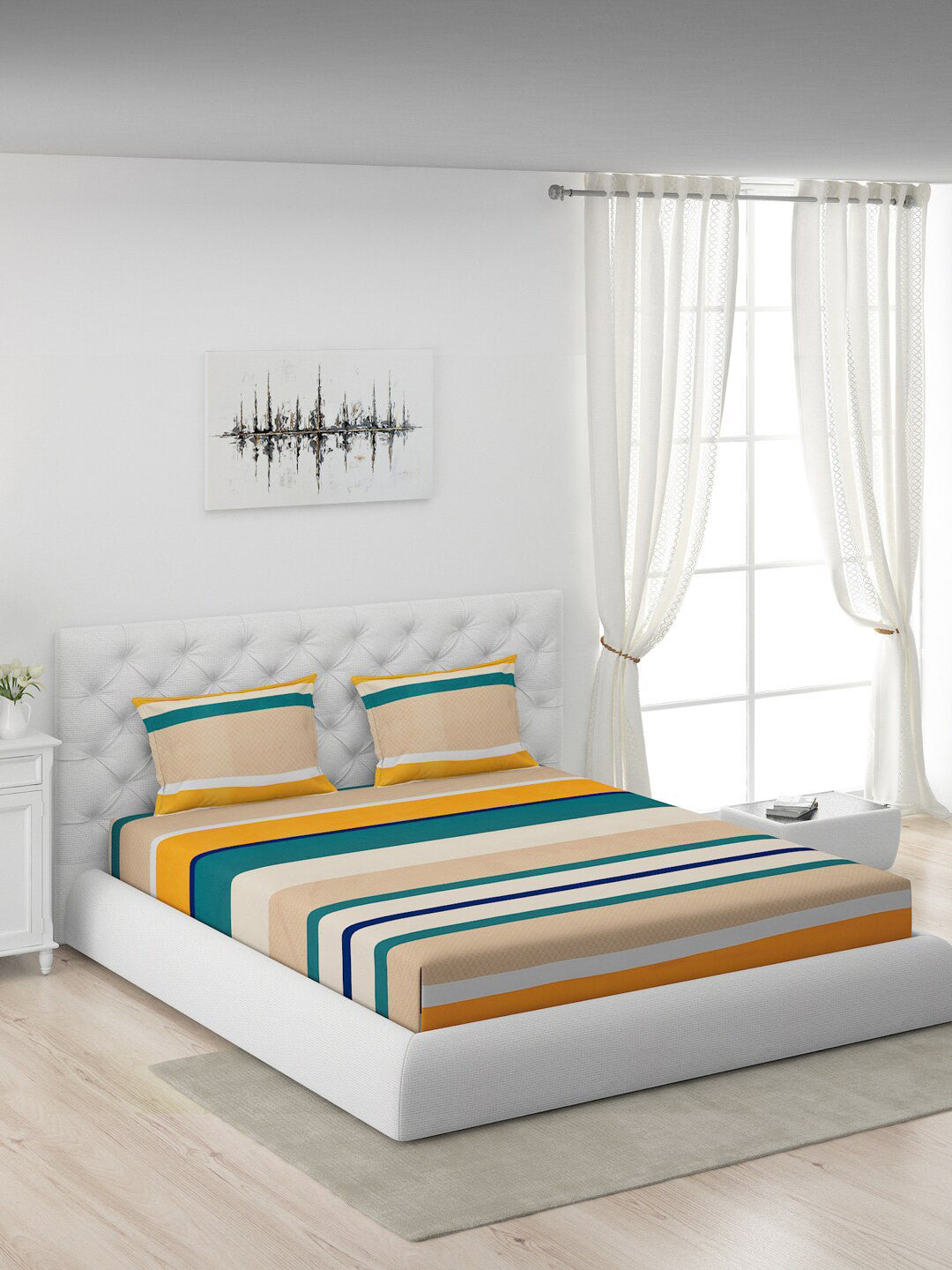 120 GSM Polyester Queen Bed 1 Bedsheet with 2 Pillow Covers (Dazzle)