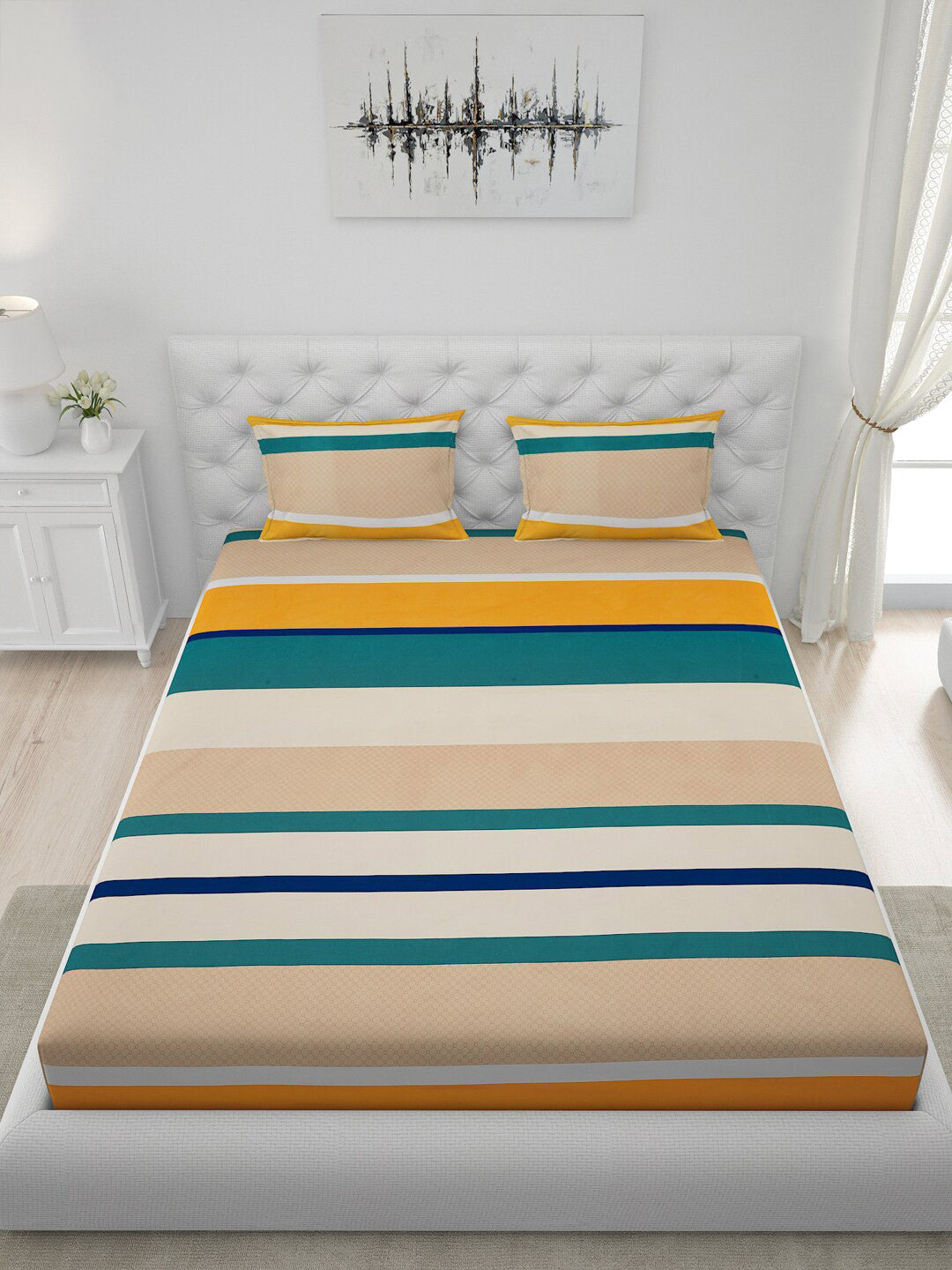 120 GSM Polyester Queen Bed 1 Bedsheet with 2 Pillow Covers (Dazzle)