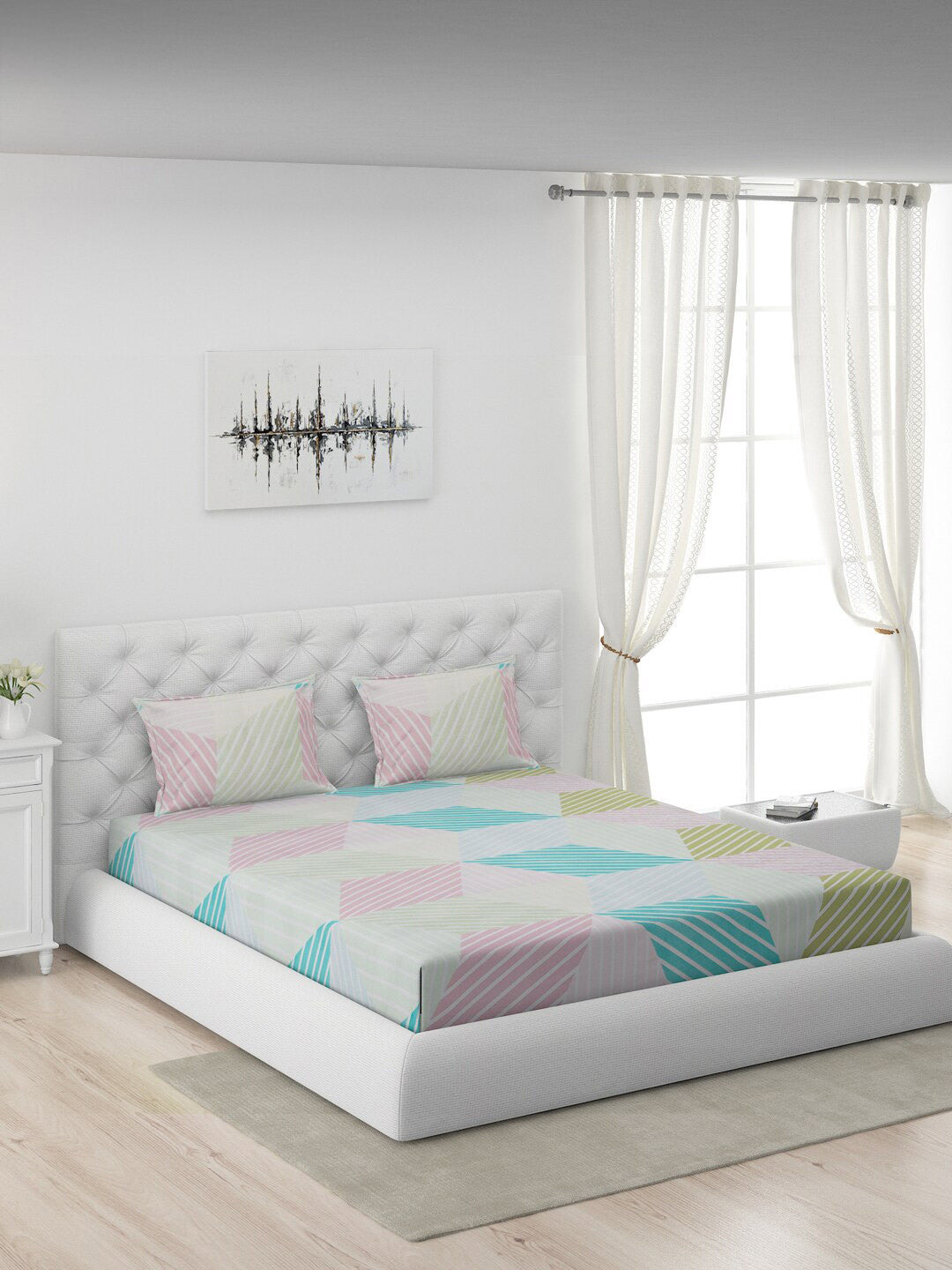 120 GSM Polyester Queen Bed 1 Bedsheet with 2 Pillow Covers (Dazzle)