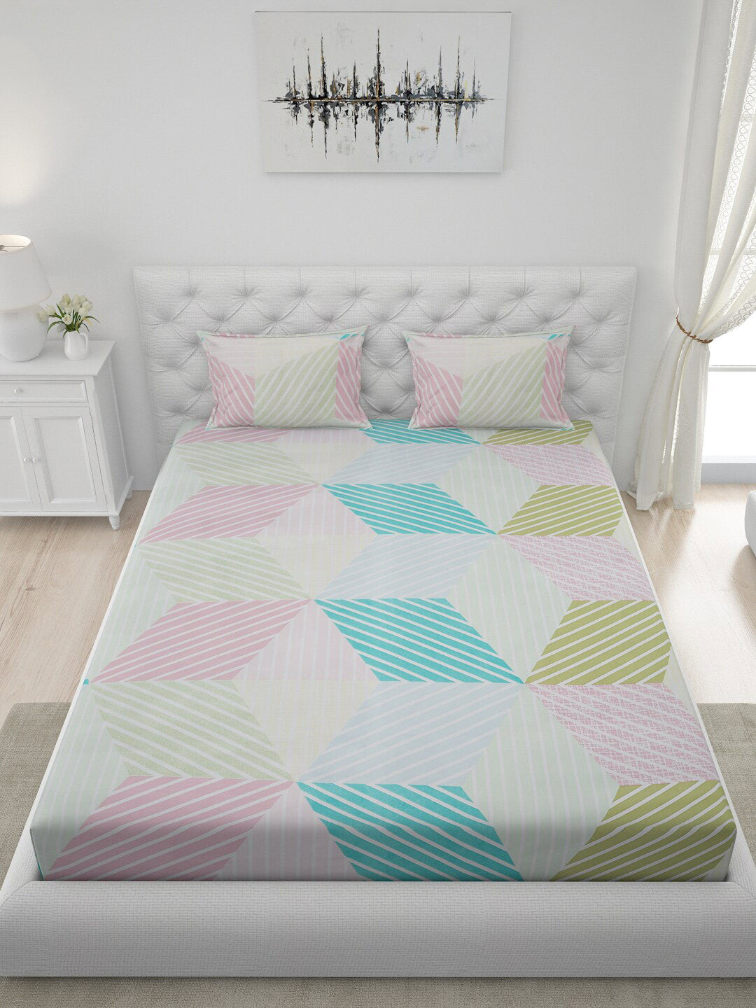 120 GSM Polyester Queen Bed 1 Bedsheet with 2 Pillow Covers (Dazzle)