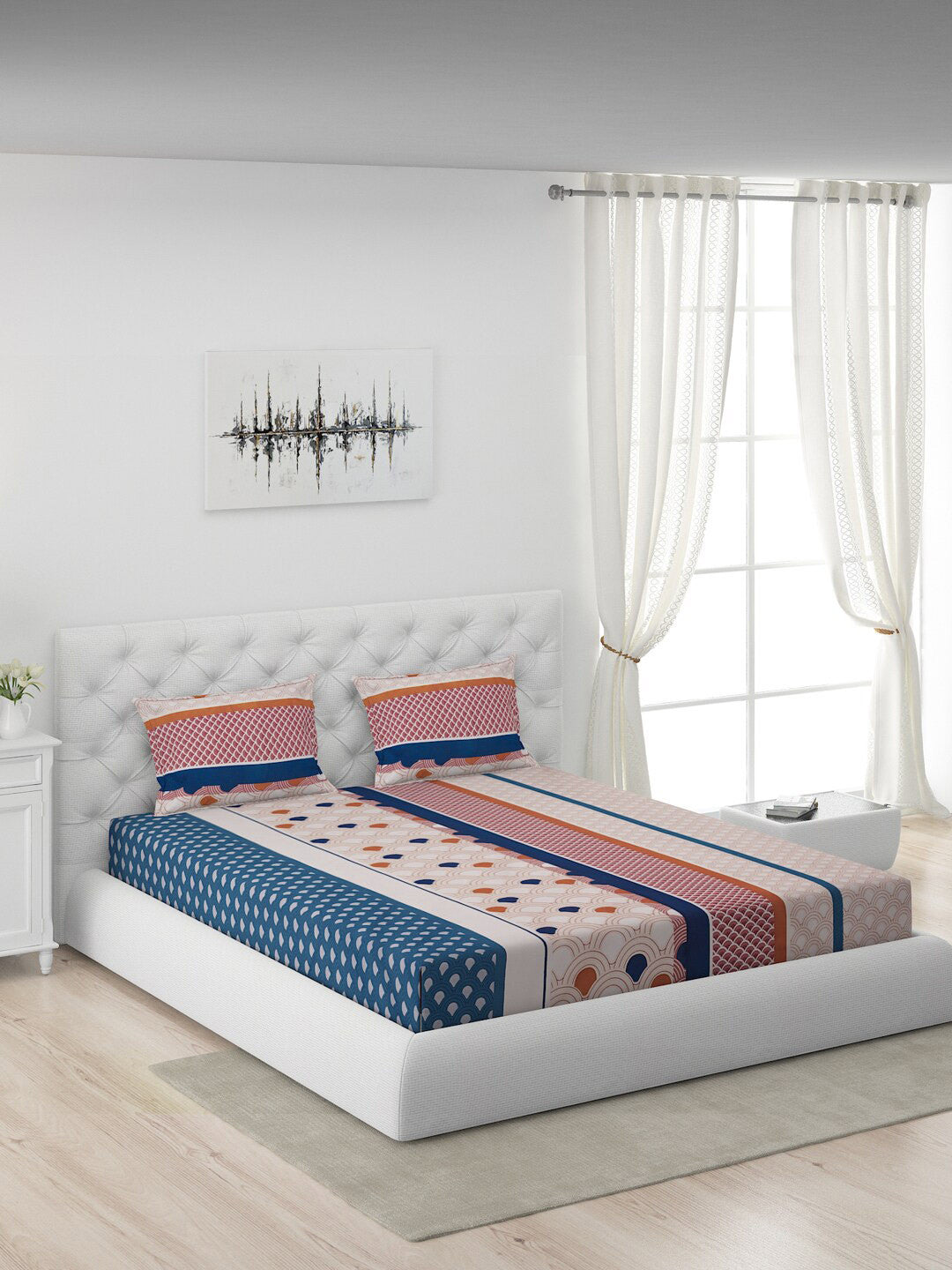 120 GSM Polyester Queen Bed 1 Bedsheet with 2 Pillow Covers (Dazzle)