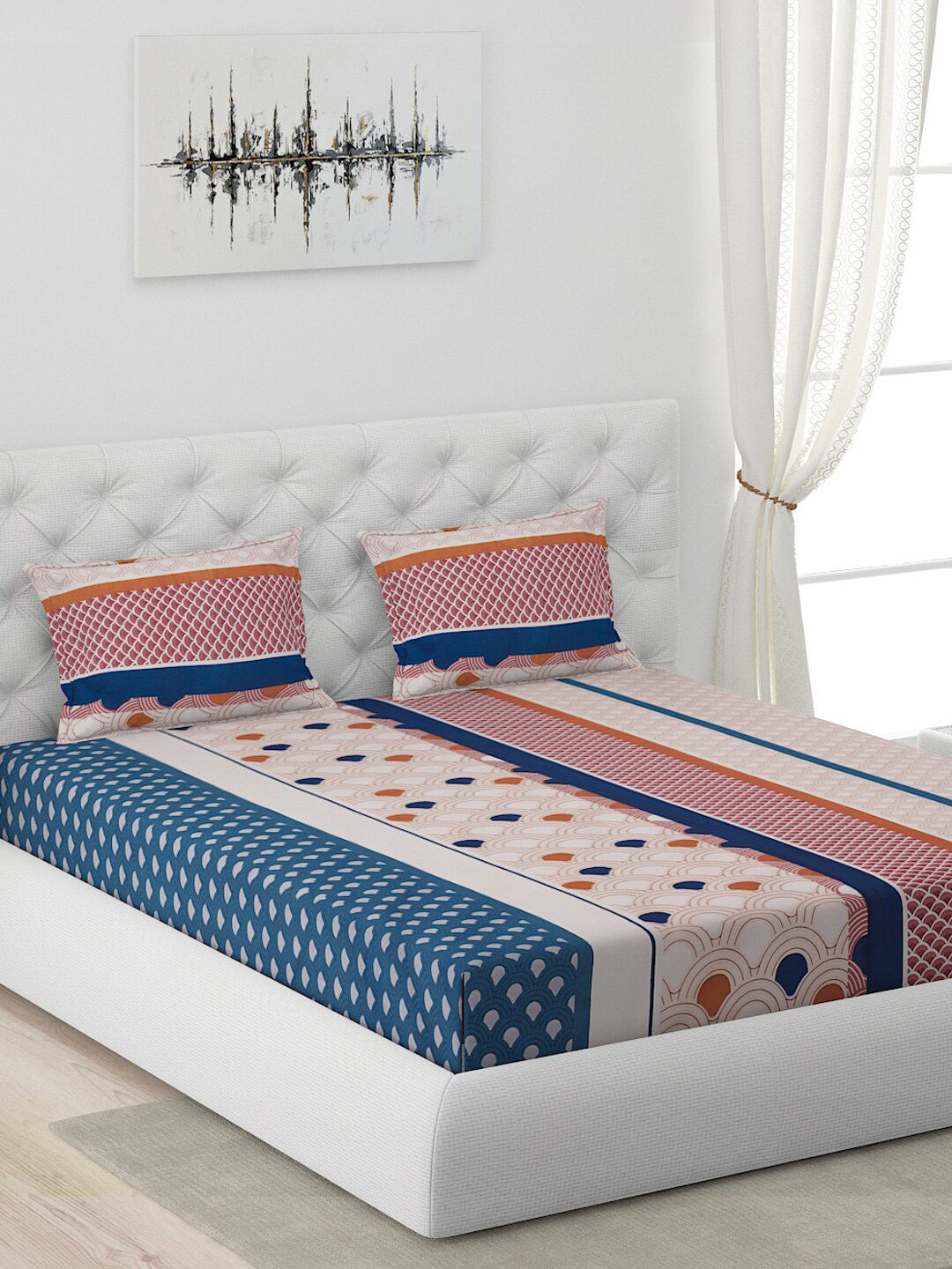 120 GSM Polyester Queen Bed 1 Bedsheet with 2 Pillow Covers (Dazzle)
