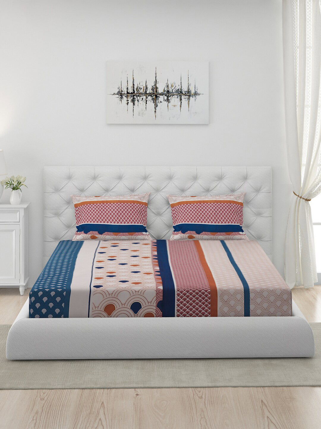 120 GSM Polyester Queen Bed 1 Bedsheet with 2 Pillow Covers (Dazzle)