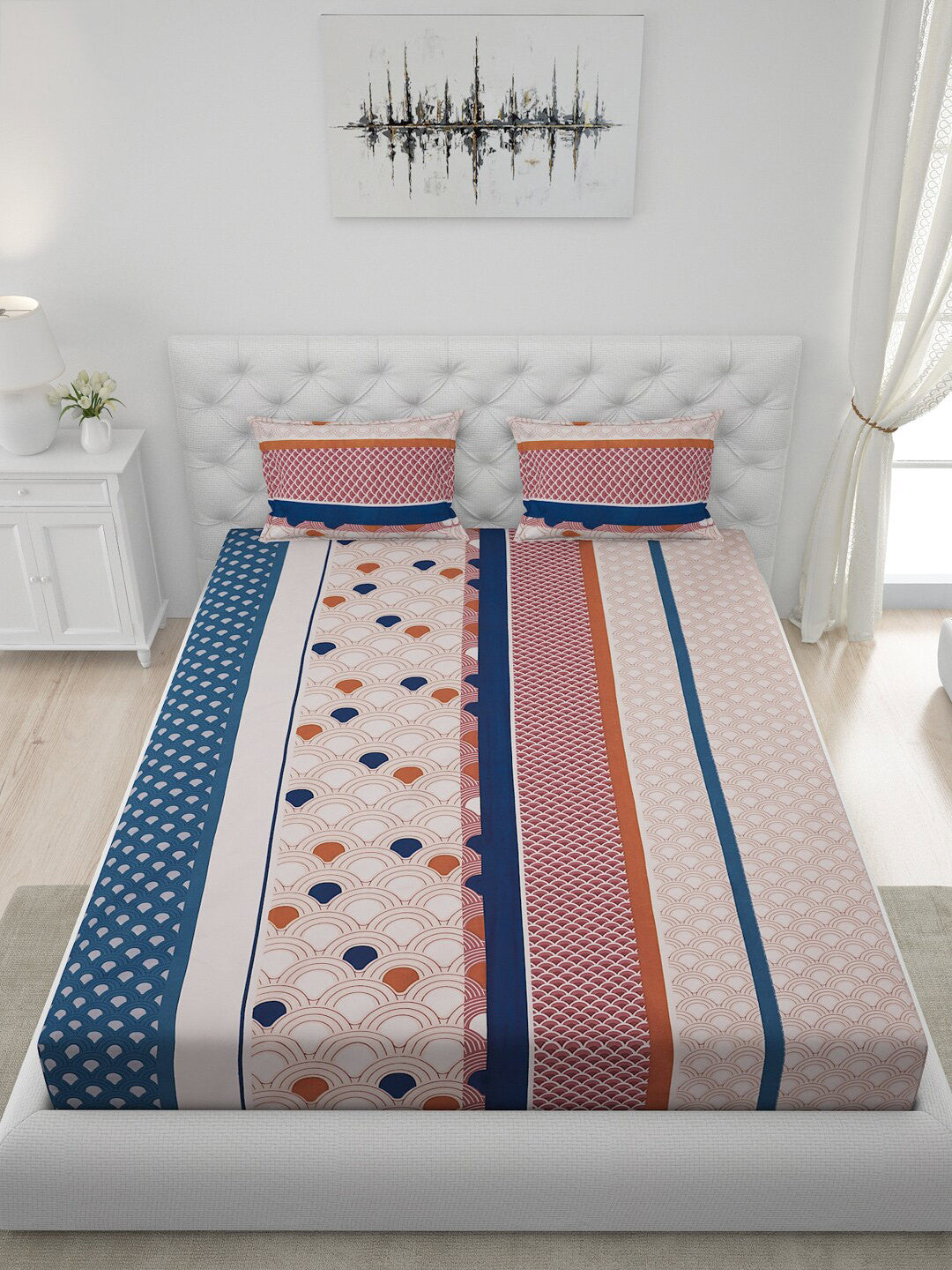 120 GSM Polyester Queen Bed 1 Bedsheet with 2 Pillow Covers (Dazzle)