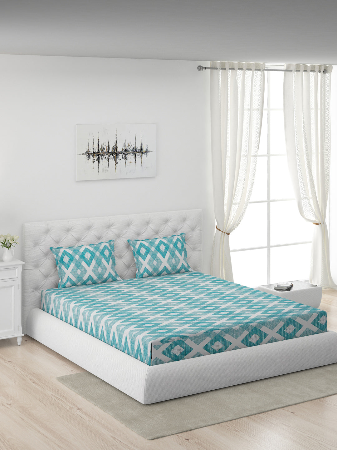 120 GSM Polyester Double Bed 1 Bedsheet with 2 Pillow Covers (Dazzle)