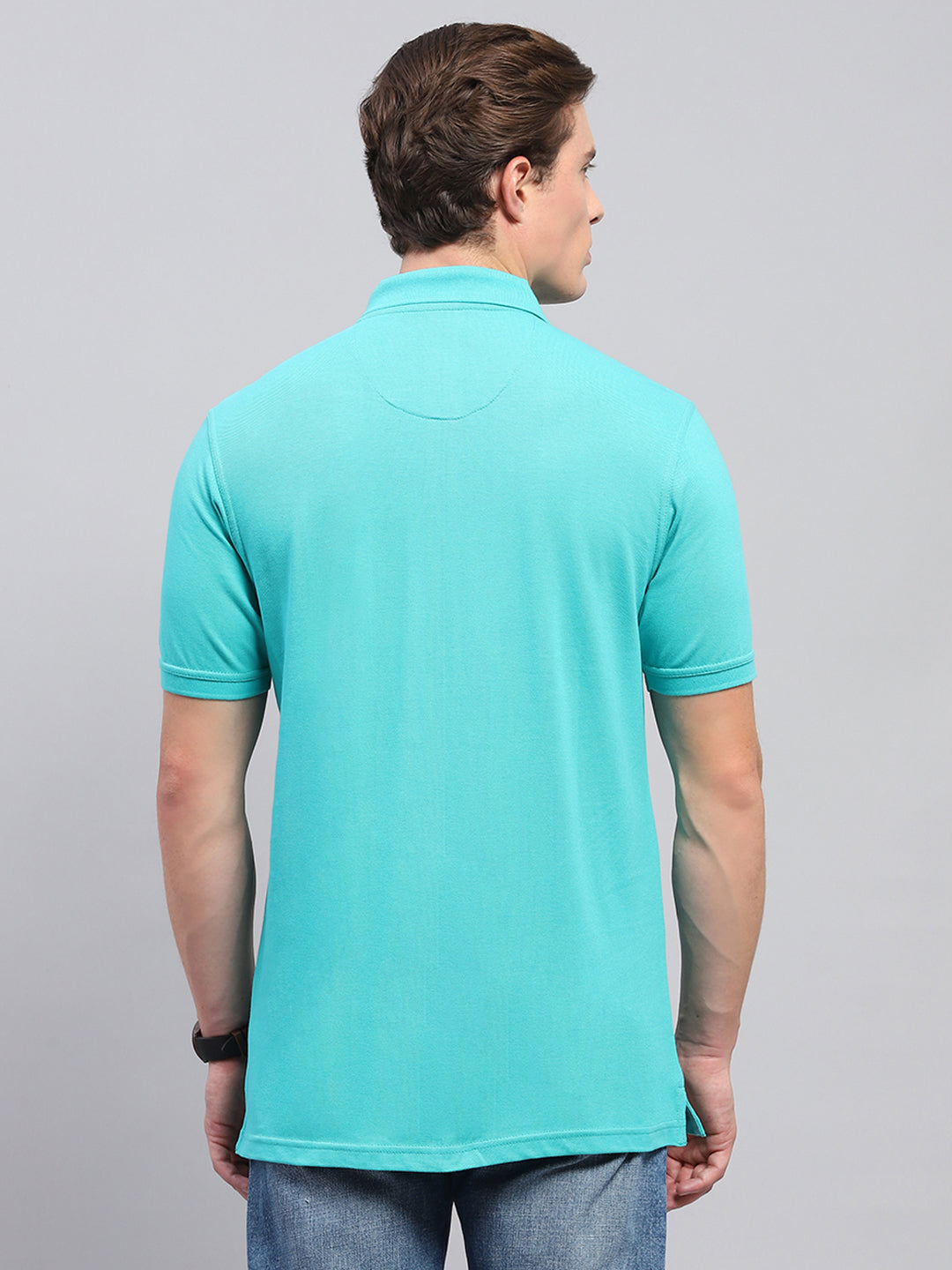 Men Green Solid Collar Half Sleeve T-Shirt
