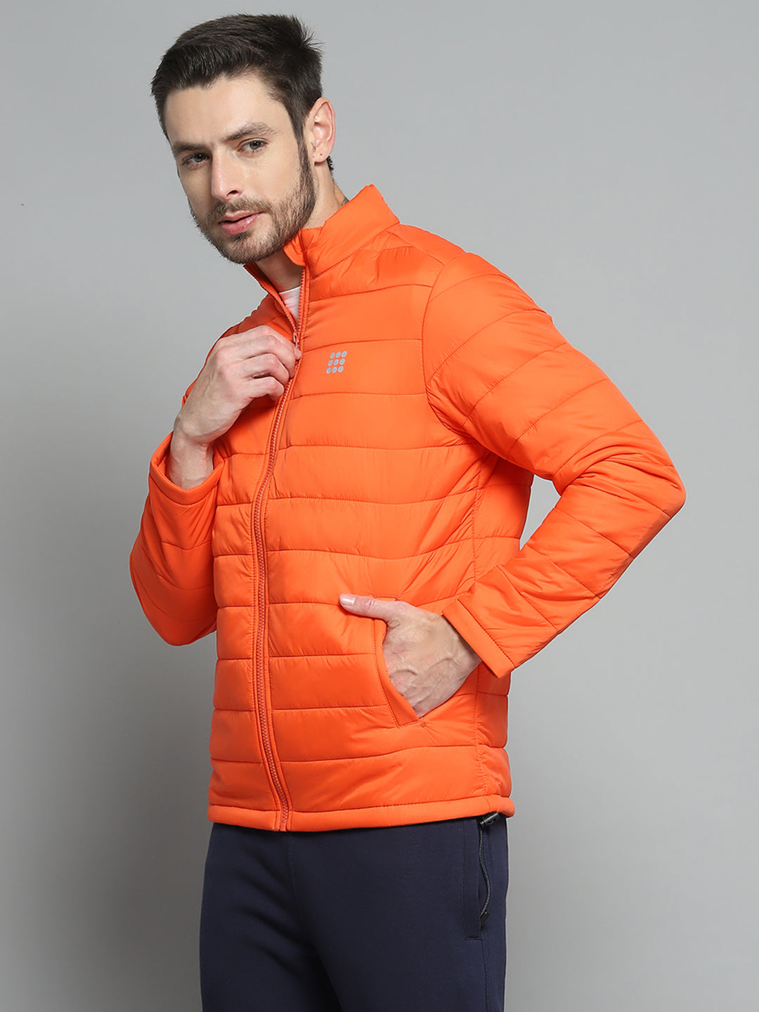 Rock.it Men Orange Solid Mock Neck Full Sleeve Jacket