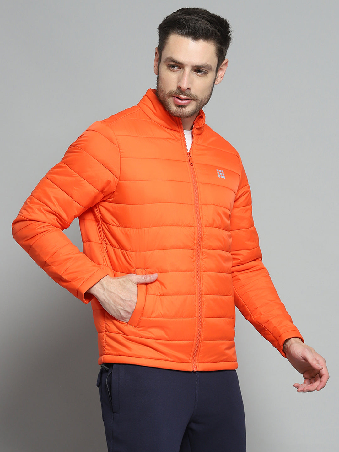 Rock.it Men Orange Solid Mock Neck Full Sleeve Jacket