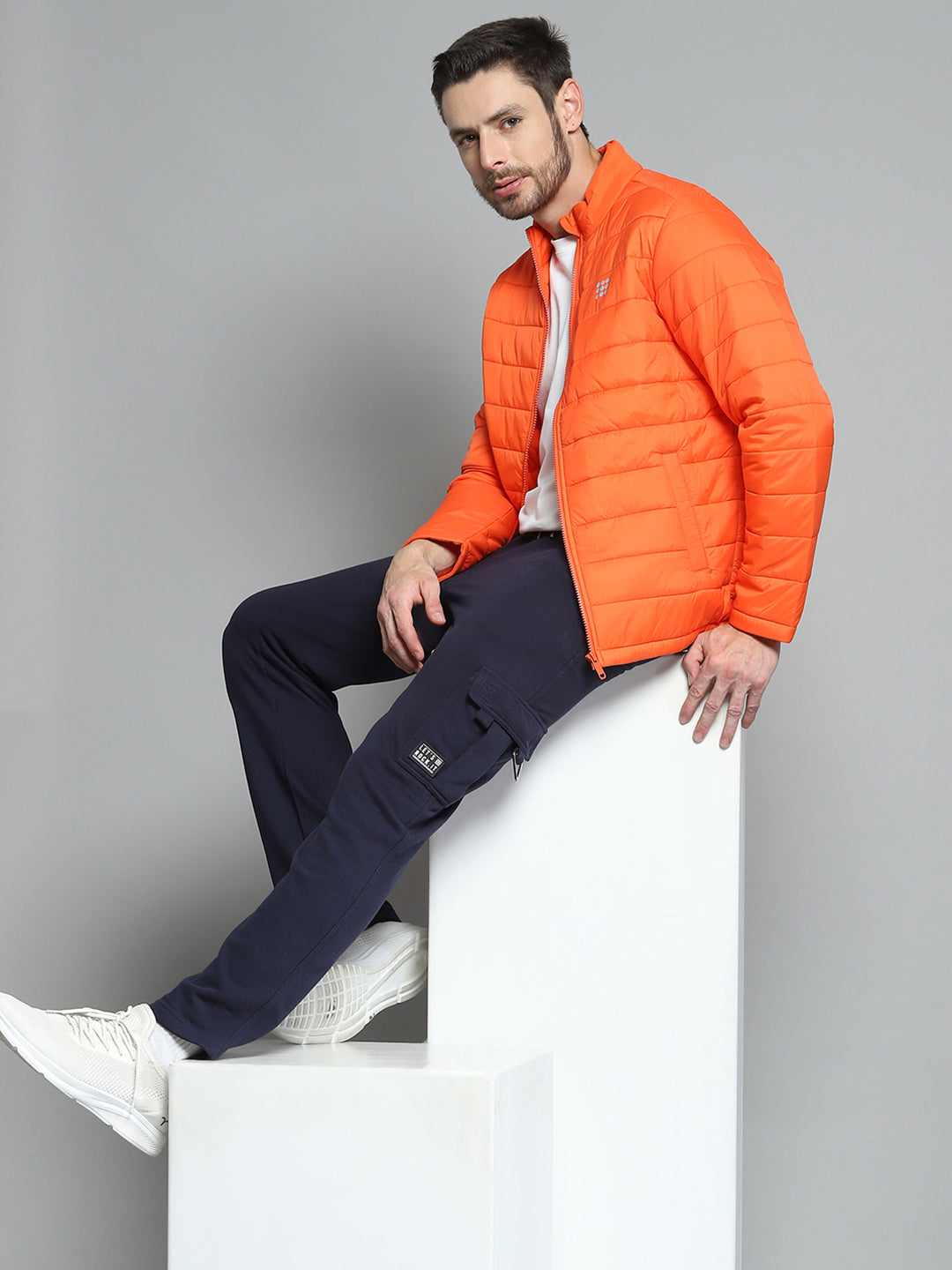 Rock.it Men Orange Solid Mock Neck Full Sleeve Jacket
