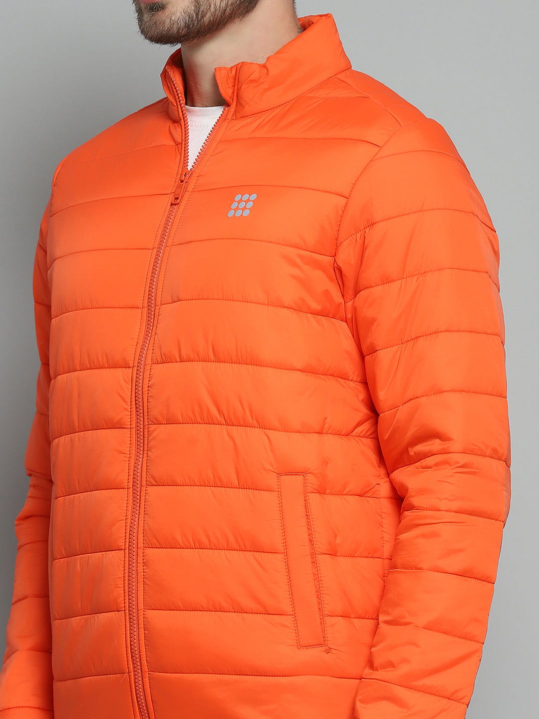 Rock.it Men Orange Solid Mock Neck Full Sleeve Jacket