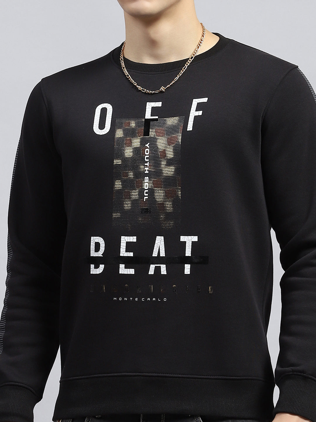 Men Black Printed Round Neck Full Sleeve Sweatshirt