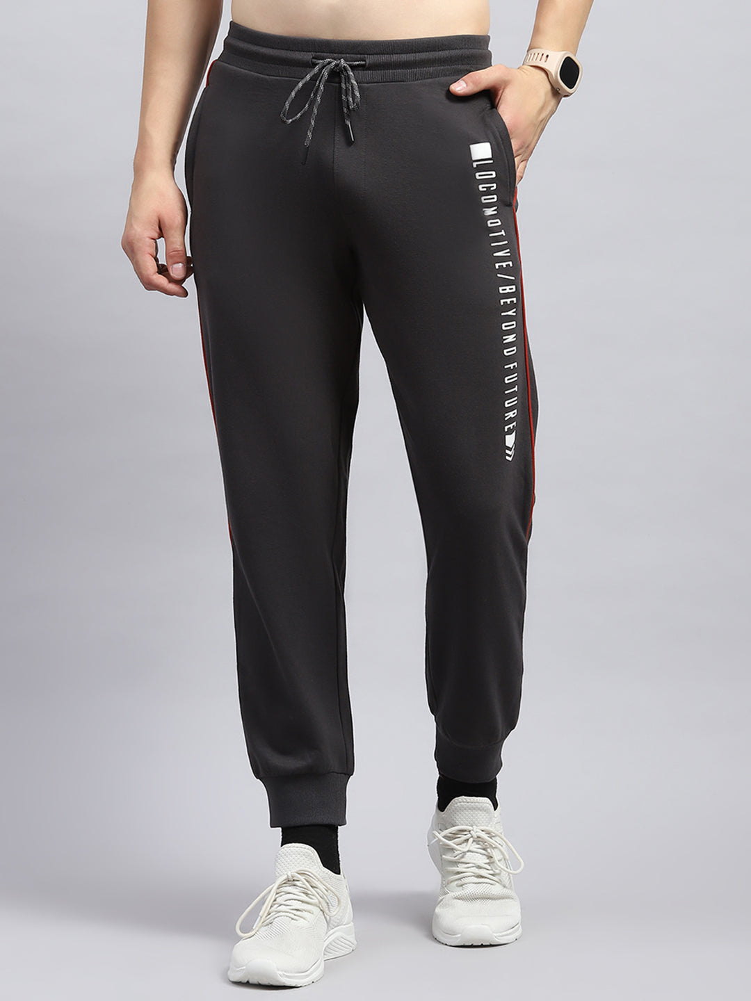 Men Rust Solid Mock Neck Full Sleeve Winter Tracksuit