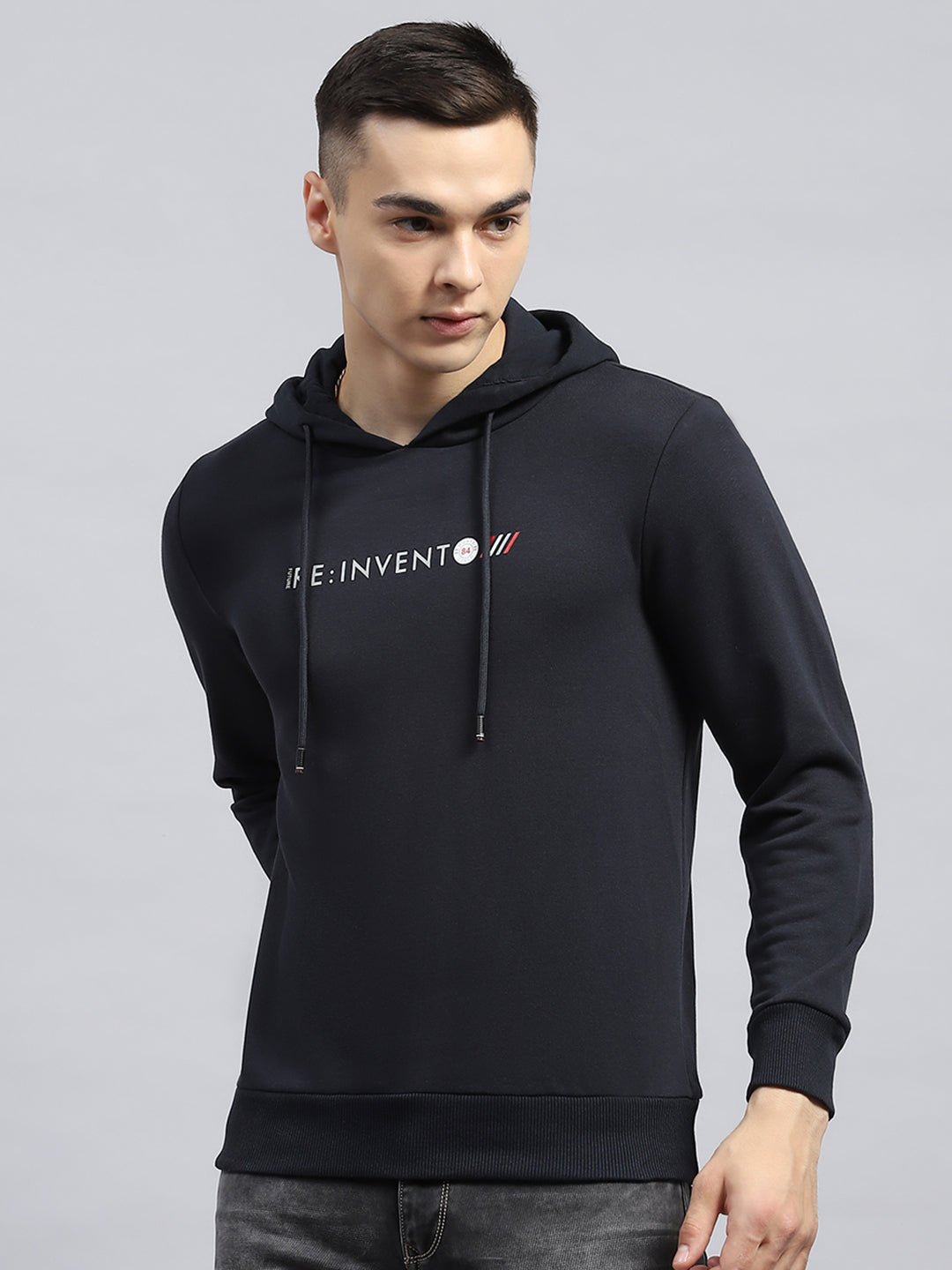 Men Navy Blue Printed Hooded Full Sleeve Sweatshirt