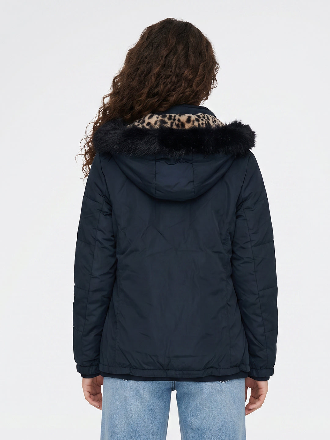 Women Navy Blue Solid Detachable Hood Full Sleeve Parka Jacket