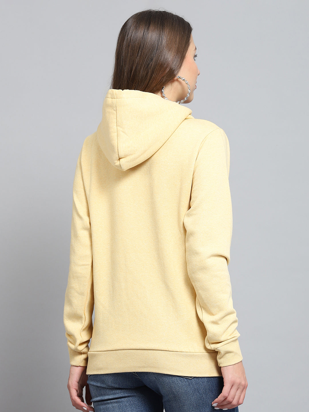 Women Yellow Printed Hooded Full Sleeve Sweatshirt