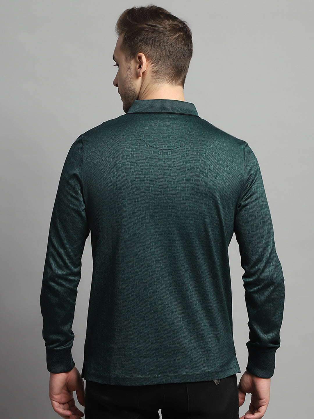 Luxuria Men Green Self Design Collar Full Sleeve Winter T-Shirt