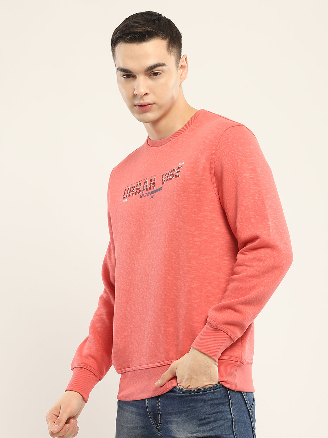 Men Coral Printed Round Neck Full Sleeve Sweatshirt