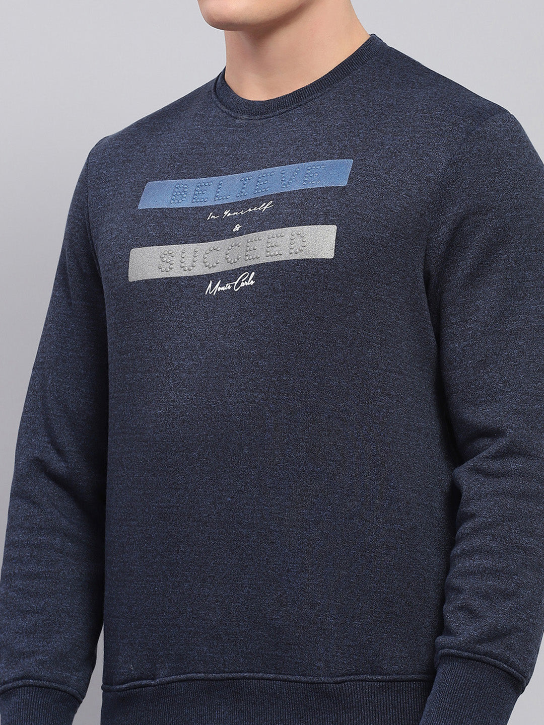 Men Navy Blue Printed Round Neck Full Sleeve Sweatshirt