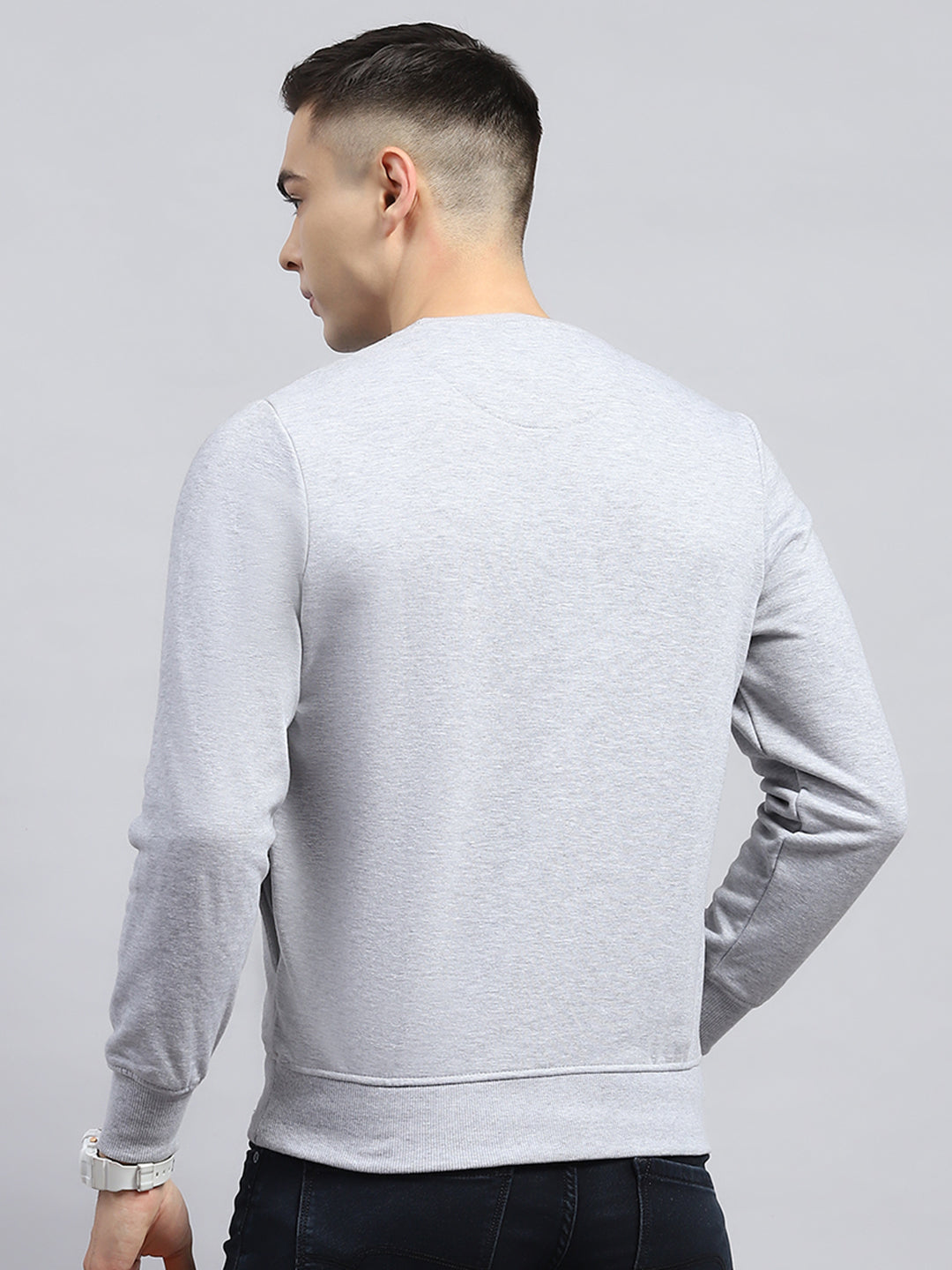 Men Grey Printed Round Neck Full Sleeve Sweatshirt