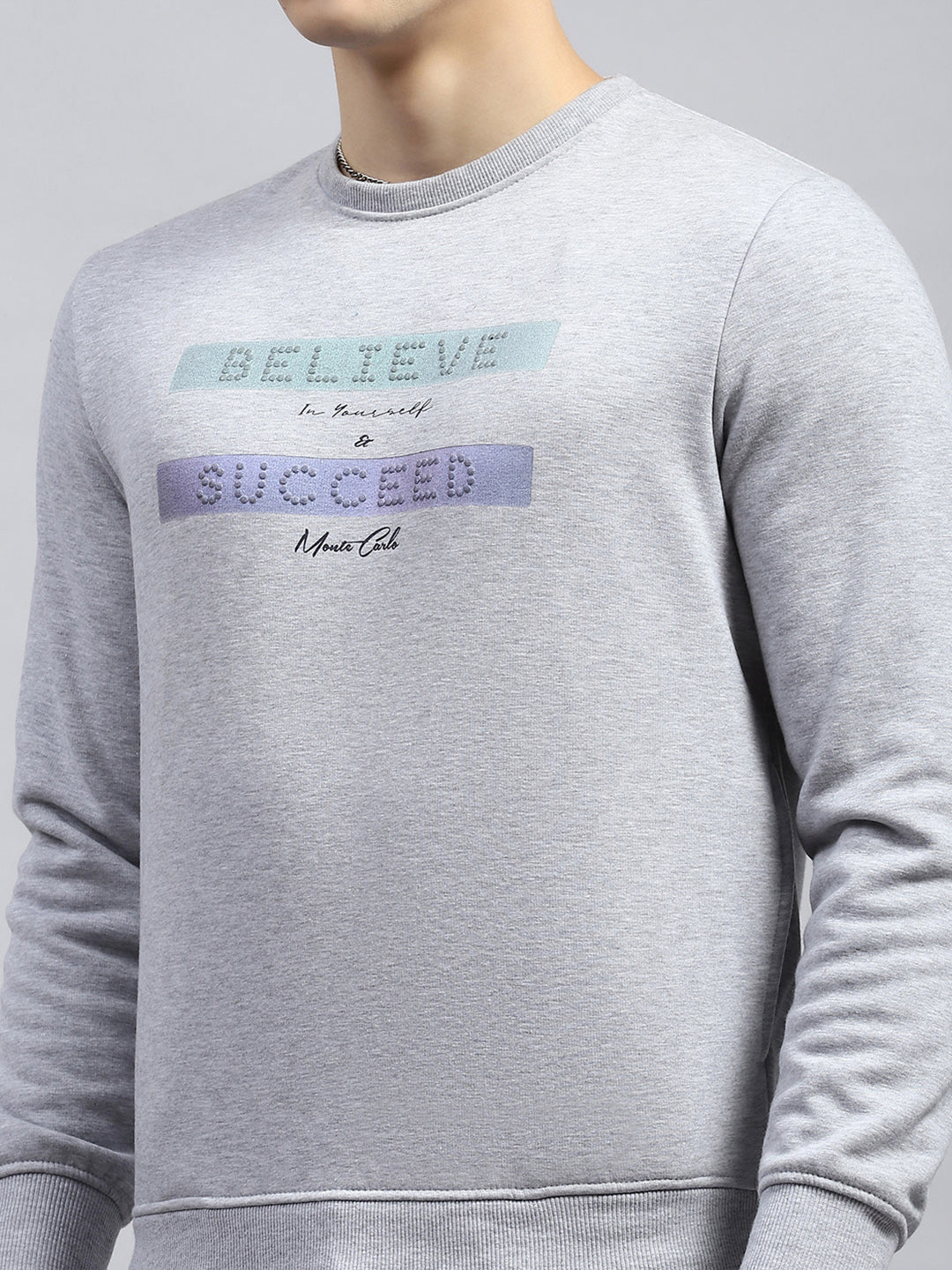 Men Grey Printed Round Neck Full Sleeve Sweatshirt