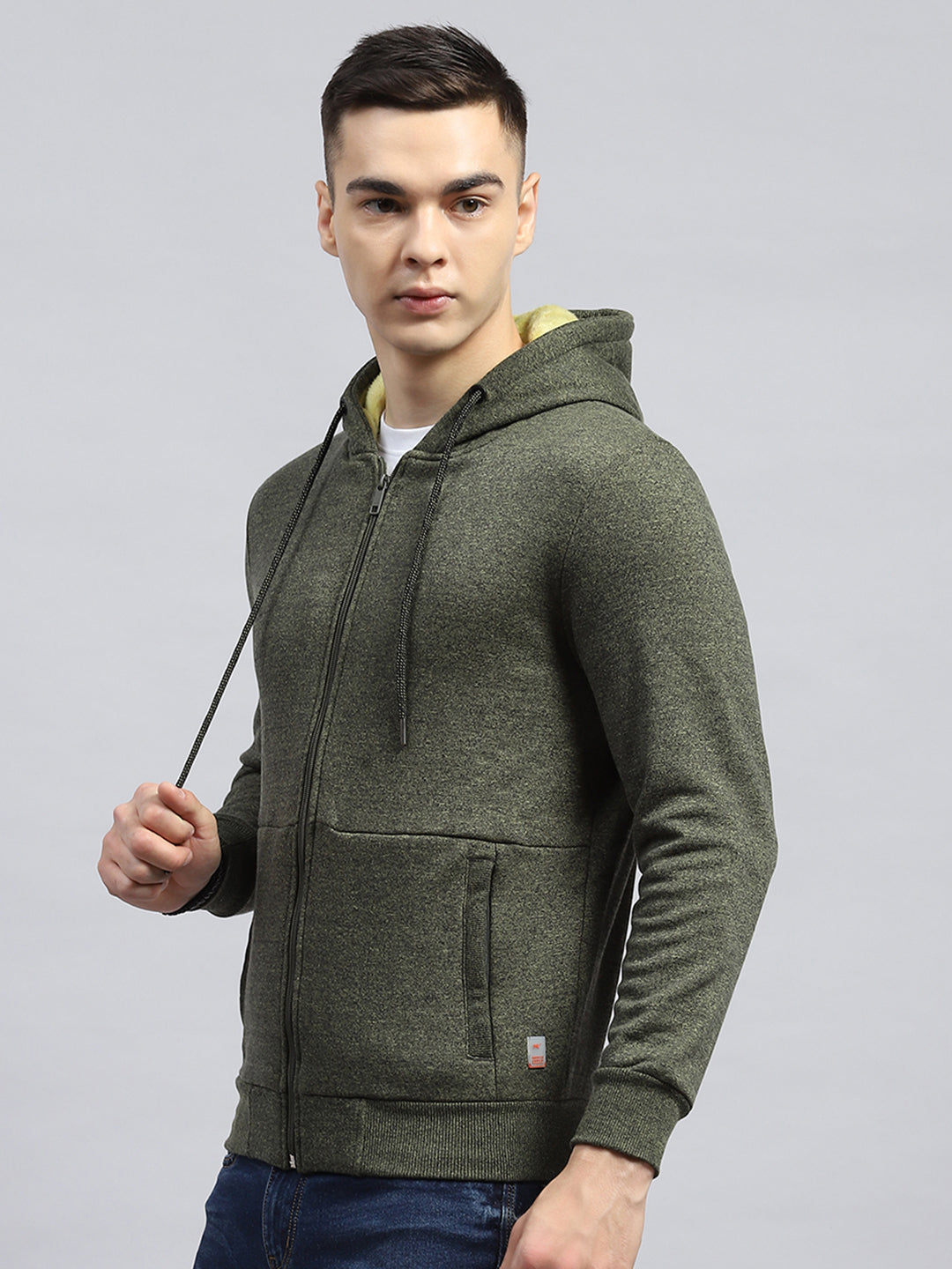 Men Green Solid Hooded Full Sleeve Sweatshirt