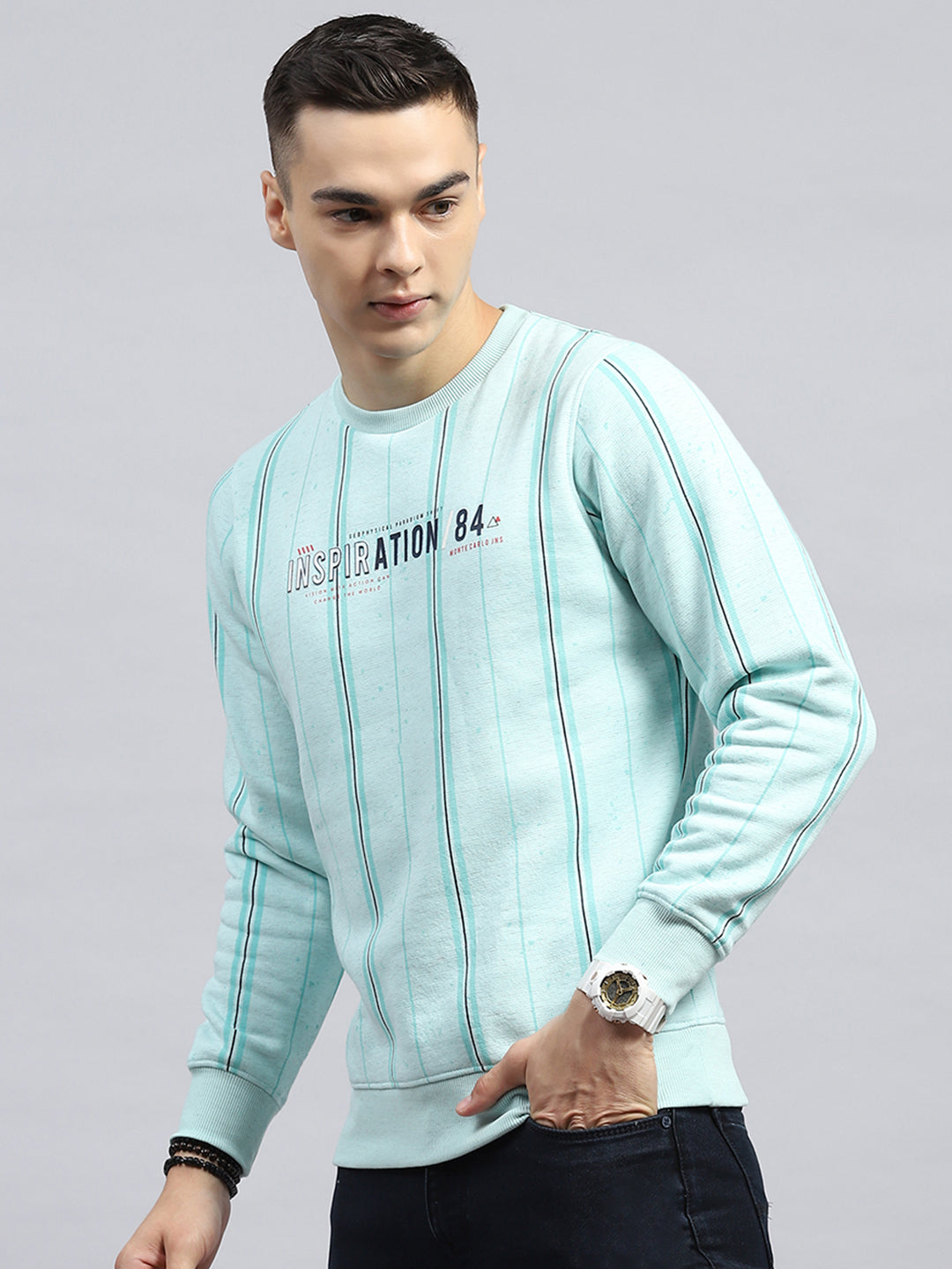 Men Green Printed Round Neck Full Sleeve Sweatshirt