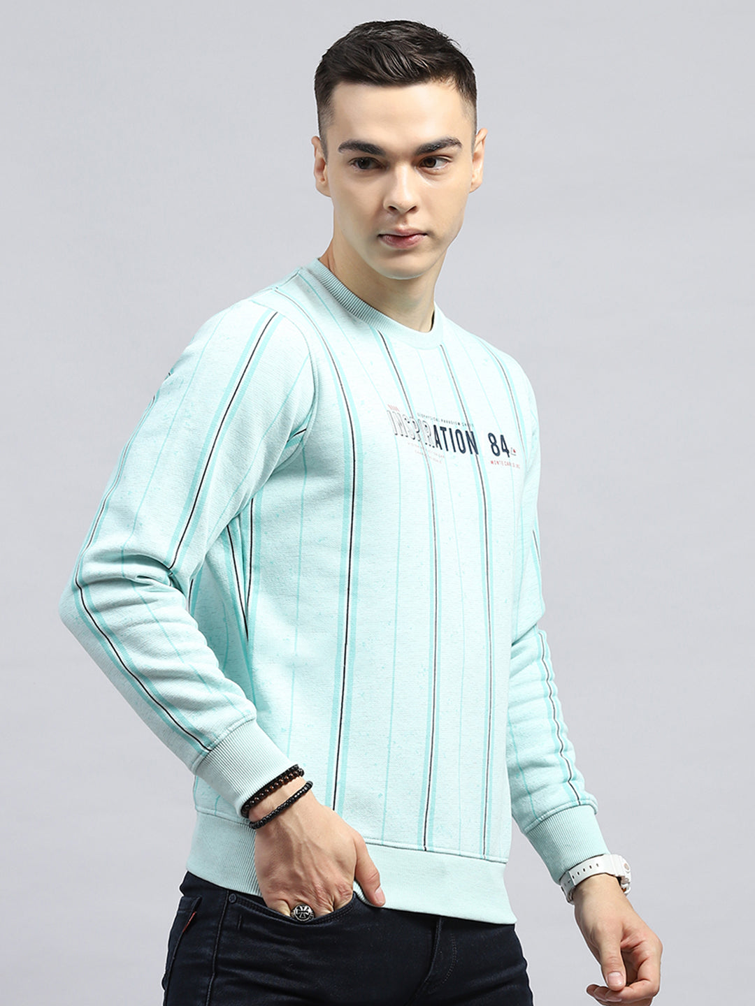 Men Green Printed Round Neck Full Sleeve Sweatshirt