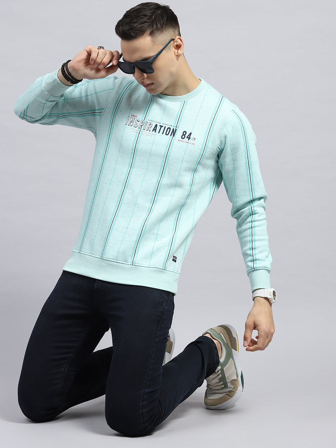 Men Green Printed Round Neck Full Sleeve Sweatshirt